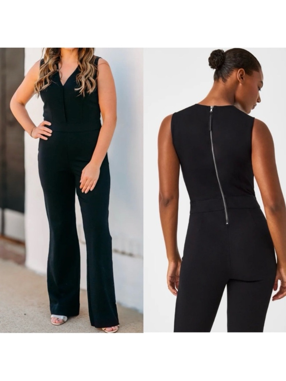 SPANX The Perfect Sleeveless Jumpsuit Ponte Knit Classic Black Flare Wide Leg